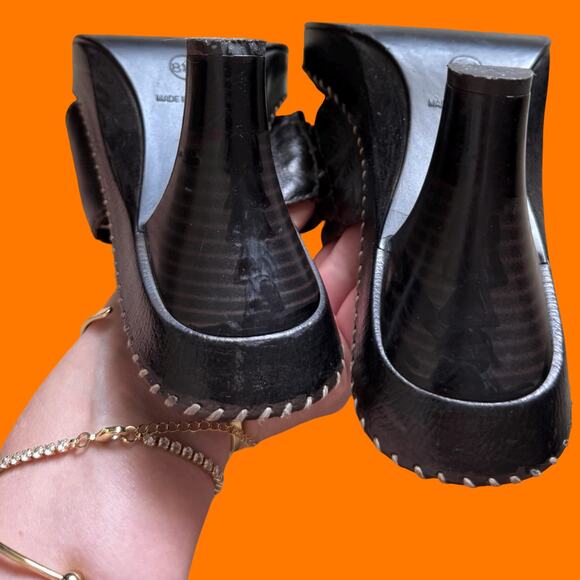 00's vintage dark brown leather platform y2k thong flip flops Size 8.5 *flaws* - Picture 7 of 9